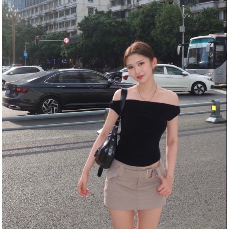 Áo Thun Cotton Nữ Trễ Vai Kèm Dây, Áo Thun Nữ Chất Cotton Loại 1 Dầy Dặn Mềm Mịn Mát Co Giãn Lên Form Xinh MA856 | BigBuy360 - bigbuy360.vn