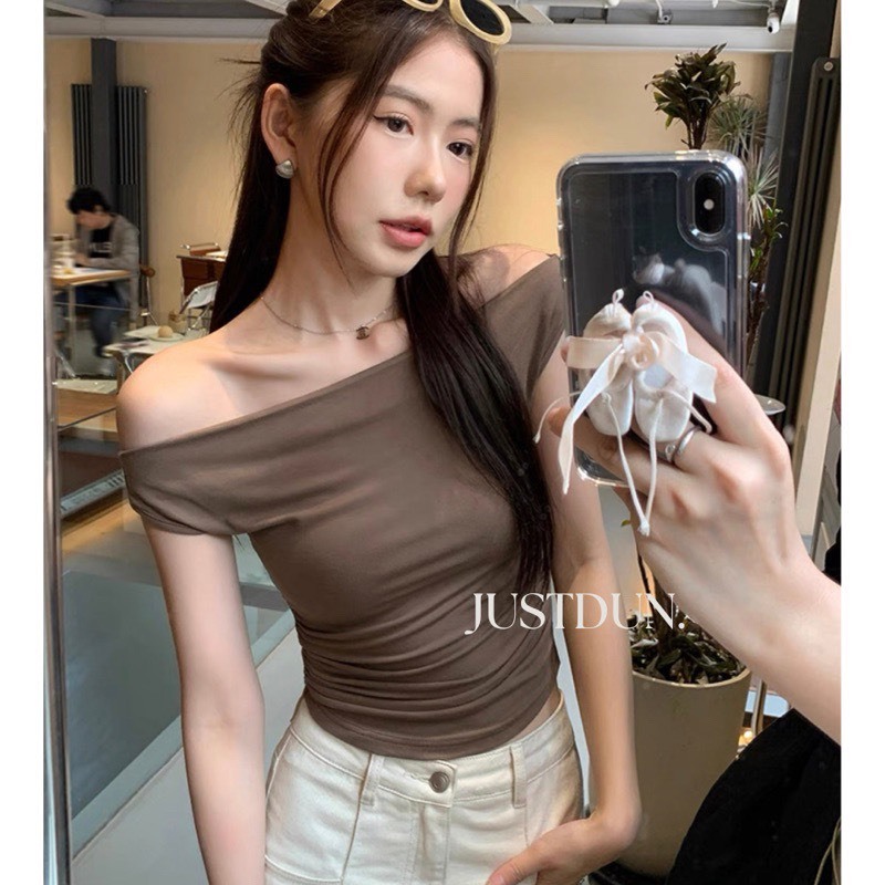 Áo Thun Cotton Nữ Trễ Vai Kèm Dây, Áo Thun Nữ Chất Cotton Loại 1 Dầy Dặn Mềm Mịn Mát Co Giãn Lên Form Xinh MA856 | BigBuy360 - bigbuy360.vn