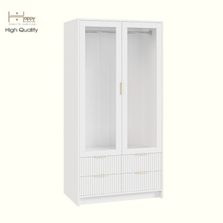 Happy furniture , tủ quần áo 2 cửa kính 4 ngăn kéo - nami, tcm_219 , 90cm x 54cm x 180cm dxrxc