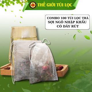 Túi lọc trà, thảo dược, cà phê PHUKIENTUILOC, chất liệu Sợi ngô nhập khẩu-Có dây rút, Combo 100 túi