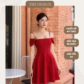 Đầm hai dây xoè nhẹ trễ vai Tiểu Design