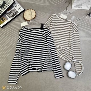 Áo thun kẻ lệch vai hàng QC