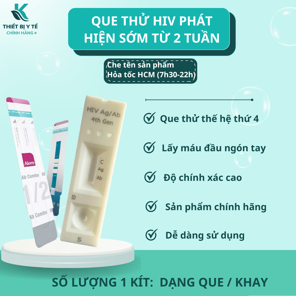 Que test HIV Ag/Ab phát hiện HIV từ 14 ngày, chính xác >95%, (1 kit) Alere combo, CTK Combo Ag/Ab” /><br />
<img class=