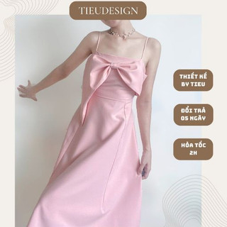 Đầm xoè hồng Tiểu Design phom dài hai dây