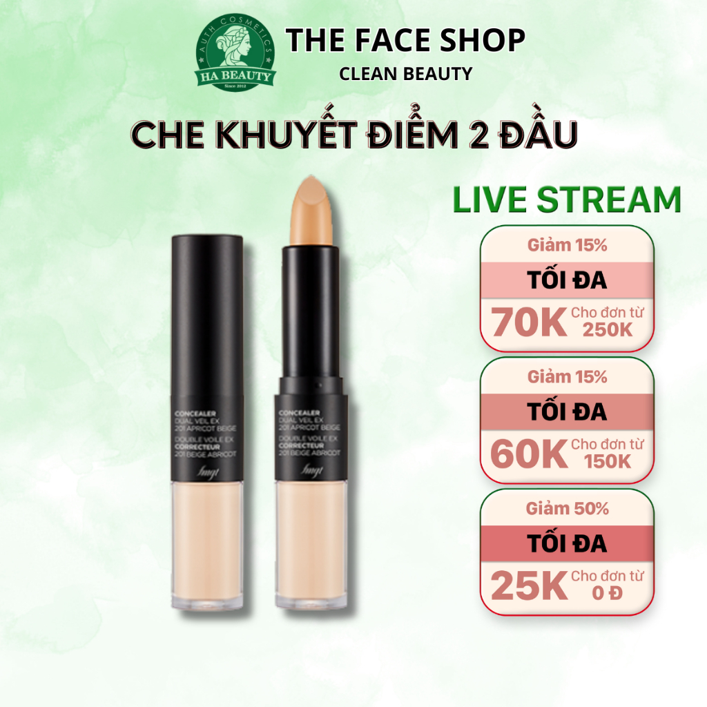 Che khuyết điểm 2 đầu che quầng thâm mụn đốm nâu tàn nhang The Face Shop fmgt Concealer Dual Veil 4.3g/3.5g