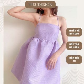 Đầm xòe xốp tím Tieudesign