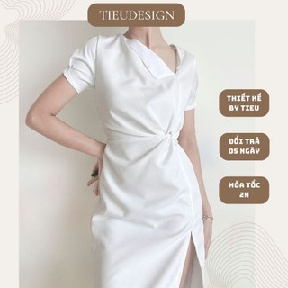 Tiểu design đầm xoắn eo xẻ tà dáng ôm suông