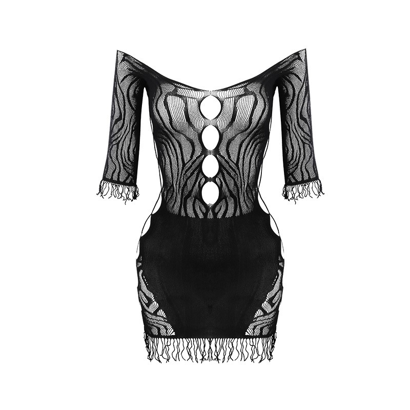 Váy ngủ lưới xuyên thấu khoét ngực siêu hot gợi cảm bodystocking nữ 1 mảnh trễ vai đen đỏ trắng quyến rũ BIKI HOUSE N985 | BigBuy360 - bigbuy360.vn