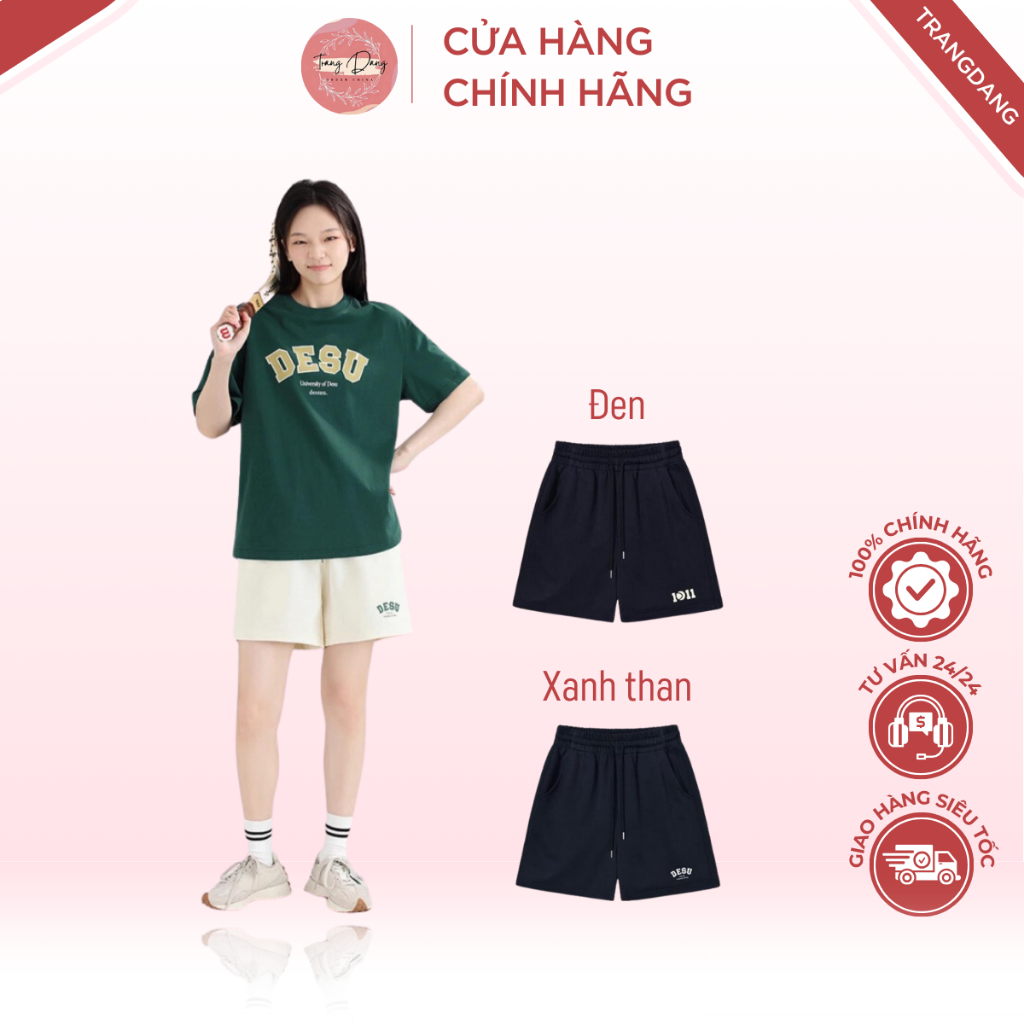 (Có sẵn) Quần shorts DESSUU ngắn cạp chun basic logo DESU