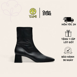 Boot nữ cổ cao zr, giày boot nữ cổ thun ôm chân mũi vuông gót vuông 7cm màu đen trơn có big size, giày xuất xịn yami