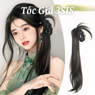 Ngoặm tóc giả kèm tết tạo kiểu, tóc giả ngoặm thấp sóng thẳng cụp layer kèm tóc tết DÀI 45CM