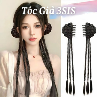 ( ẢNH THẬT ) Tóc tết giả kèm búi 2 bên, bính tóc giả tết 3 sợi, tóc tết đuôi ngựa dài 45cm ( GIÁ 1 CHIẾC )