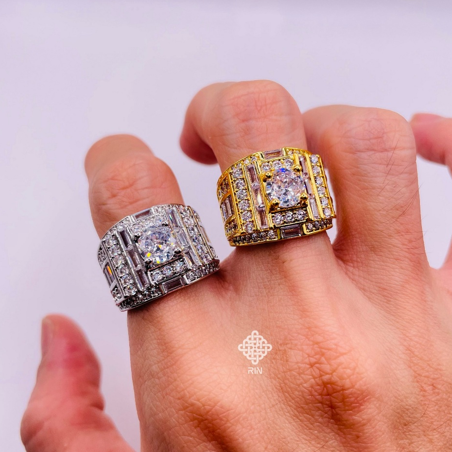 Nhẫn nam titan, Nhẫn nam đính đá mạ vàng 18k hoặc vàng trắng, Không phai màu không rỉ sét mã 06, tra