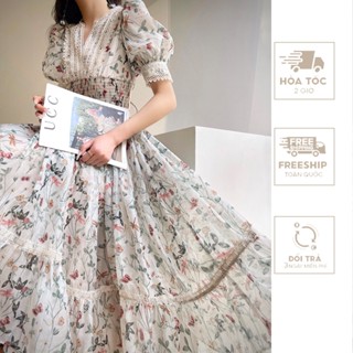 Đầm Thiết Kế In Hoa – Đè Ren Dáng Dài Sang Trọng VH126 Trắng