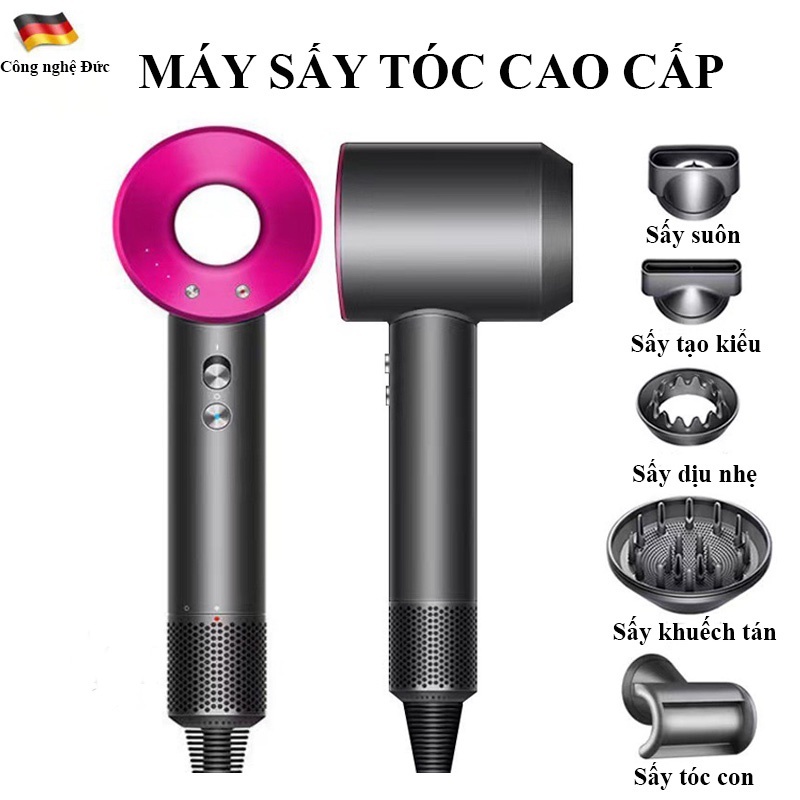 Máy sấy tóc Công Suất 2200W, 2 Chiều Nóng Lạnh, Bền Bỉ, Kèm 5 Phụ Kiện, Bảo Hành 12 Tháng