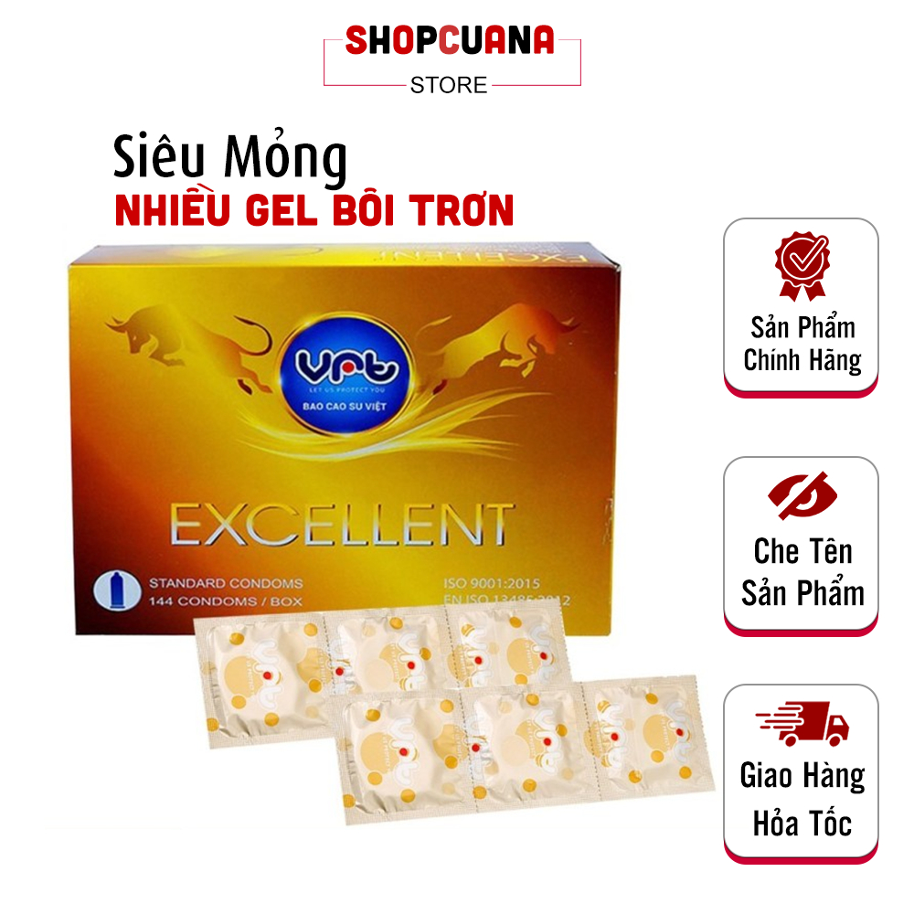Bao Cao Su Gia Đình VRT Excellent, Bcs Siêu Mỏng Trơn Cho Cảm Giác Chân Thực, Size 52mm Ôm Vừa Vặn