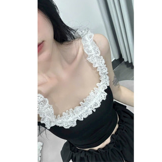 Áo 2 dây viền ren mặc được 2 kiểu ôm body Nquin, Áo kiểu nữ form cúp ngực trễ vai chất thun dày dặn