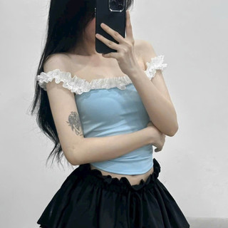 Áo 2 dây viền ren mặc được 2 kiểu ôm body Nquin, Áo kiểu nữ form cúp ngực trễ vai chất thun dày dặn
