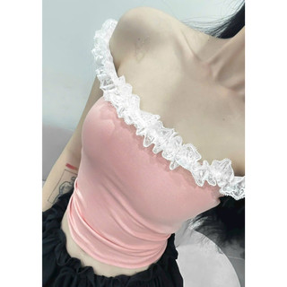 Áo 2 dây viền ren mặc được 2 kiểu ôm body Nquin, Áo kiểu nữ form cúp ngực trễ vai chất thun dày dặn