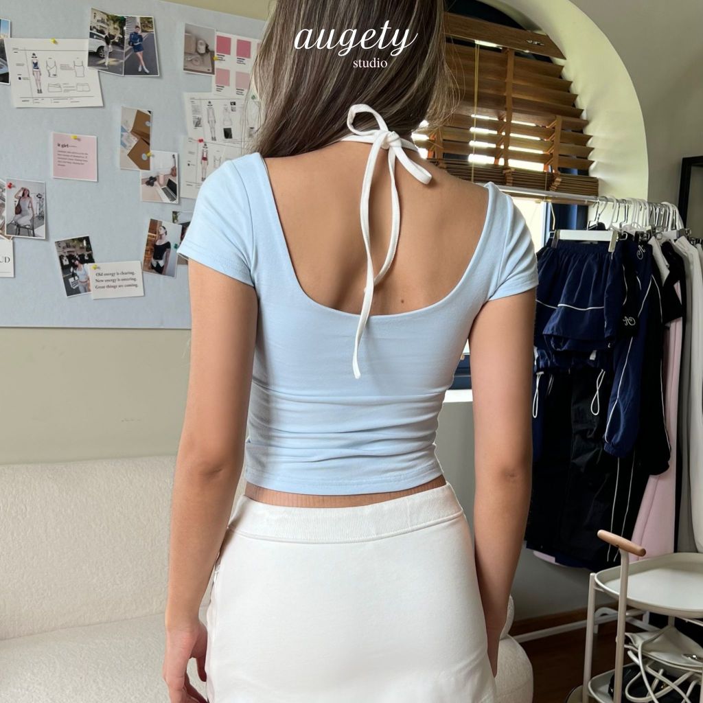 Áo Thun Croptop Tay Ngắn Thắt Dây Cổ Augety Studio, IVY Top | BigBuy360 - bigbuy360.vn