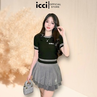 ICCI - Áo len dáng lửng túi ngực phối màu TN1