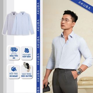Áo sơ mi nam AKUBA tay dài, form slimfit vừa người, vải lụa chống nhăn, thoáng mát | 01TE1033