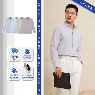 Áo sơ mi nam tay dài kẻ sọc dọc AKUBA, sơ mi oxford và lụa form regular thoải mái, thoáng mát | CB01RE0927