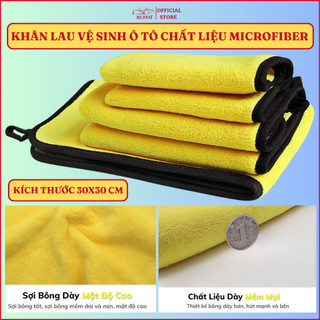 Set 2 Khăn Lau Xe Hơi Màu Vàng 2 Lớp Cao Cấp Chất Liệu Microfiber Siêu Thấm Hút Vệ Sinh Ô Tô Ruffo Kích Thước 30x30 cm