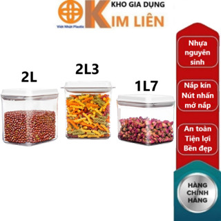 Bộ hộp thực phẩm trong HOKORI nhựa VIỆT NHẬT cao cấp - Nút nhấn mở nắp chân không, Đựng gia vị, đồ khô, hạt - 6518+19+20