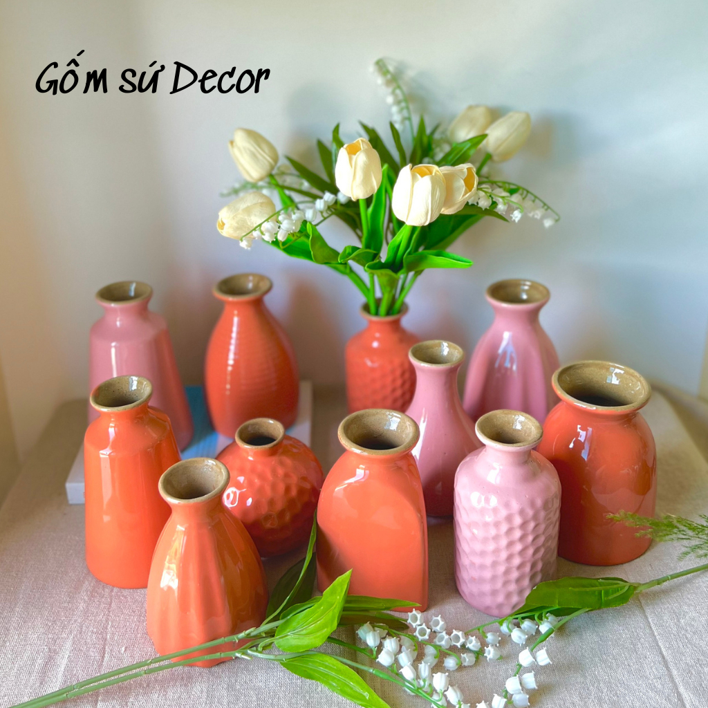 Lọ Hoa Mini Decor Men Bóng Màu Hồng Pastel Nhẹ Nhàng - Bình Hoa Gốm Sứ Decor