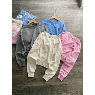 Áo Nỉ nơ ngực dáng ngắn