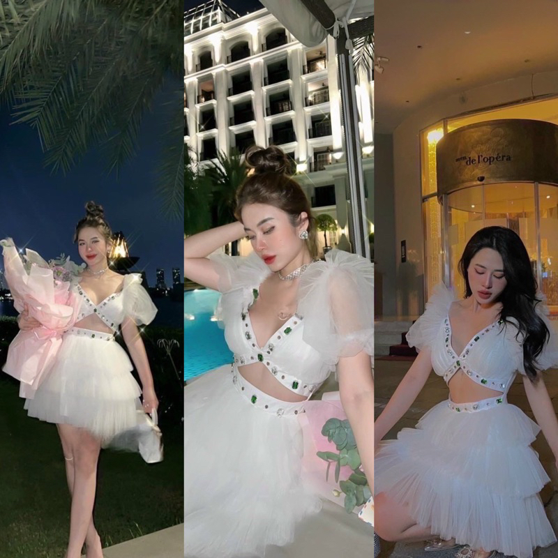[Hỏa Tốc HCM] Đầm lưới tầng đính cườm - Maxi Ngọc Lan