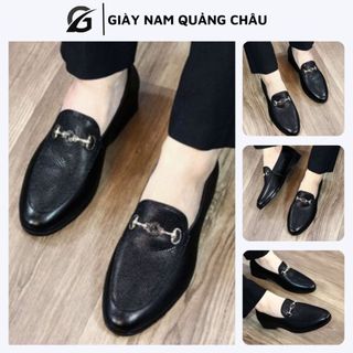 Giày da nam, giày lười nam chất liệu da cao cấp đế cao su mã l200 màu đen