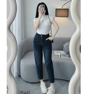 Quần Jeans Baggy Trơn Nữ Nấm Lùn 86cm Co Giãn Tốt Cạp Cao Túi Chéo Xếp Ly Màu Xanh Đậm Giúp Che Khuyết Điểm Chân (513.1)