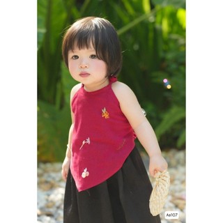 Set váy yếm lụa đào Cô Tấm xinh yêu cho bé mặc trung thu