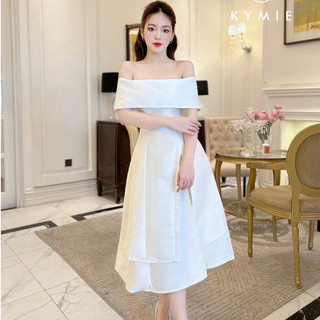 Váy tafta trễ vai xẻ đùi V1838 Kymie