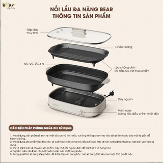 Nồi lẩu nướng  Bear SB-NL45K dung tích 4,5l đa năng tiện lợi, .