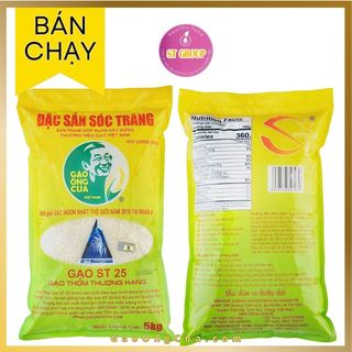Gạo ST25 Ông Cua chính hãng đặc sản Sóc Trăng, Gạo ngon nhất thế giới cơm ngọt tự nhiên dẻo mềm túi 5kg - ST GROUP
