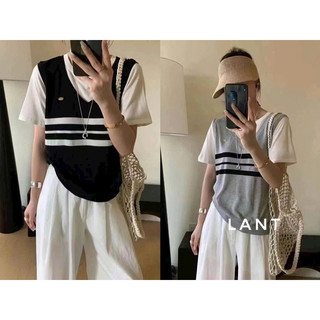 áo len montogi pha 3 dòng kẻ ngắn tay