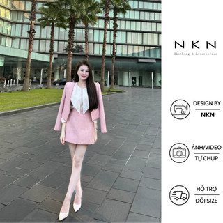 Set dạ tweed, set dạ NKN Flane màu hồng, thiết kế dáng croptop trẻ trung, chất dạ tweed cao cấp.