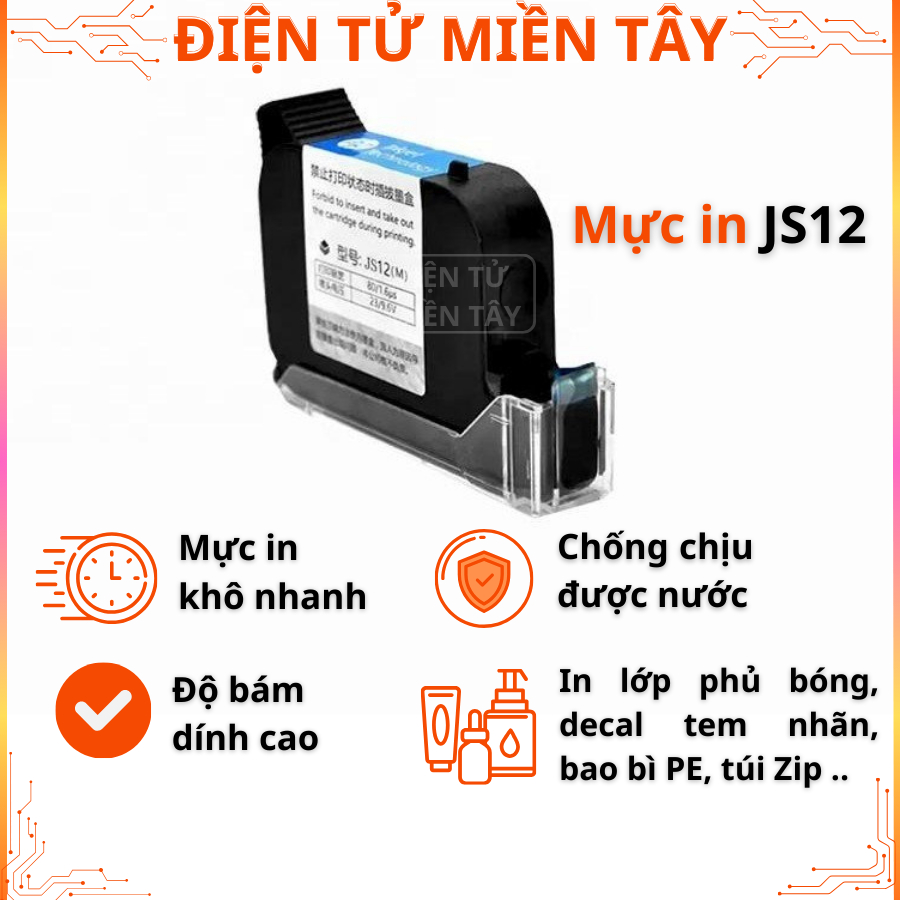 Hộp mực máy in date cầm tay JS12 chuyên dùng in nsx hsd bao bì, túi, gói, chai nhựa, carton, khô nha