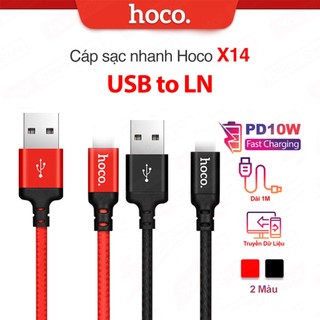 Cáp sạc nhanh PD10W Hoco X14 USB to LN dùng cho ip6/7/8/X hỗ trợ truyền dữ liệu , dài 1m/2m