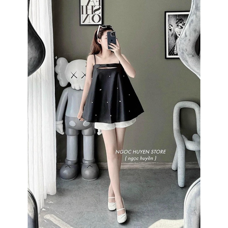 FLORA SET | Set áo bbd 2s đính đá hoa +short trắng