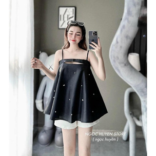 FLORA SET | Set áo bbd 2s đính đá hoa +short trắng