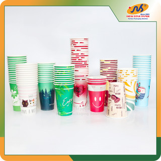 Ly giấy 16oz~472ml - Lốc 50 ly giấy có họa tiết