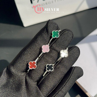 Nhẫn bạc nữ Chy Silver cỏ 4 lá đen, trắng, xanh, đỏ, hồng đá 8mm