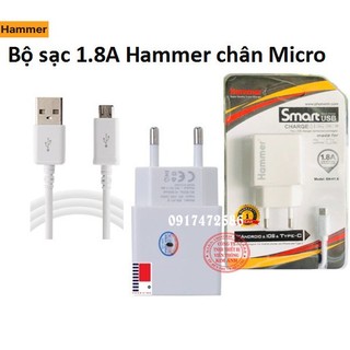 Thanh lý -Bộ Sạc Hammer Dòng Điện 1.8A Chuôi Micro USB - HÀNG CHÍNH HÃNG BẢO HÀNH 12 THÁNG