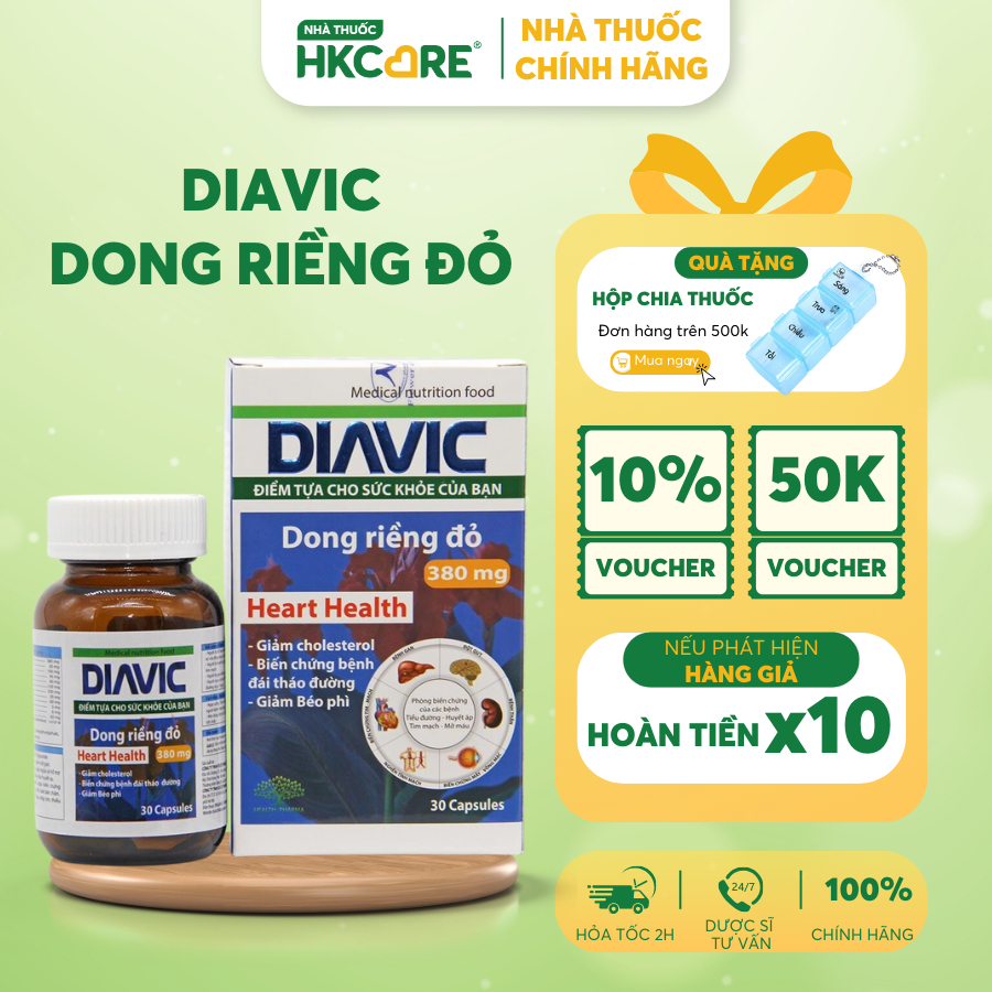 Viên uống huyết áp tim mạch diavic health dong riềng đỏ ổn định đường huyết giảm mỡ máu béo phì (Hộp 30 viên)