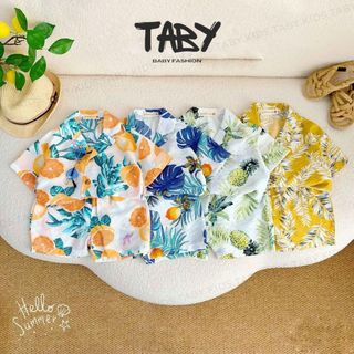  Set bộ sơ mi đi biển chất liệu tơ đũi mềm mịn thoáng mát thấm hút mồ hôi cho bé từ 8-25kg 23B143