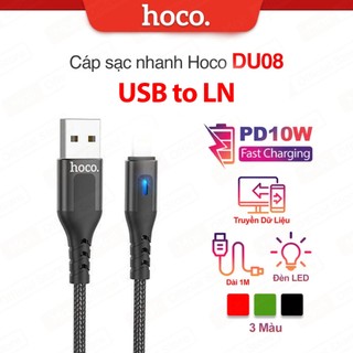 Cáp sạc pd10w usb to ln hoco du08/du08 plus dùng cho ip7/8/x/11/12 có đèn led dài 1m/2m